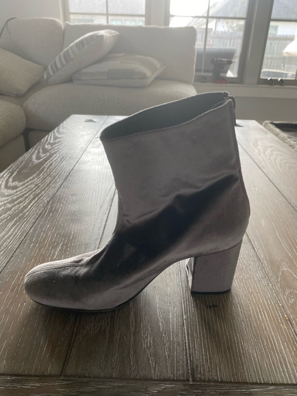 Women's Velvet Block Heel Ankle Boot - Gray